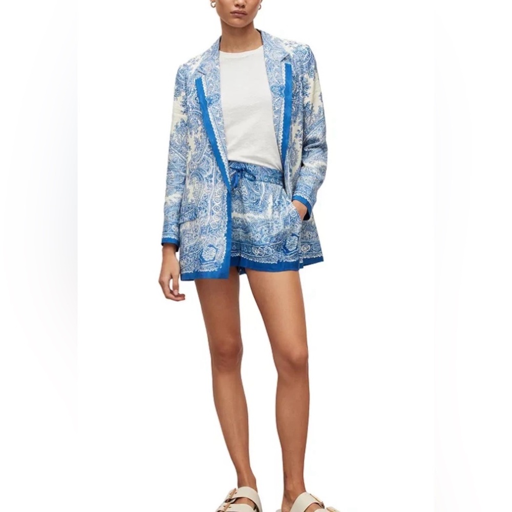 NWT - AllSaints Women's Aleida Rafaela Blazer Jacket Blue/White Size US 12